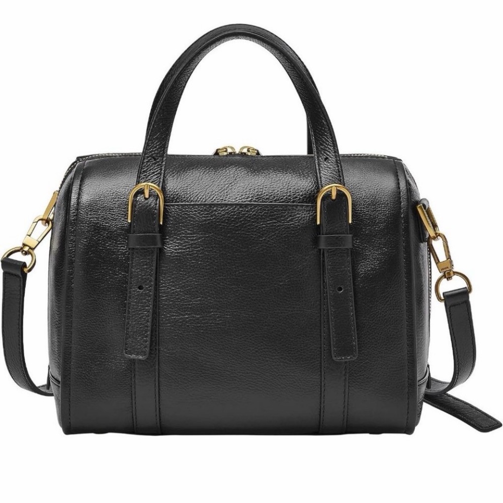 NWT FOSSIL Carlie Black PEBBLED Leather Convertible Satchel W/Crossbody strap